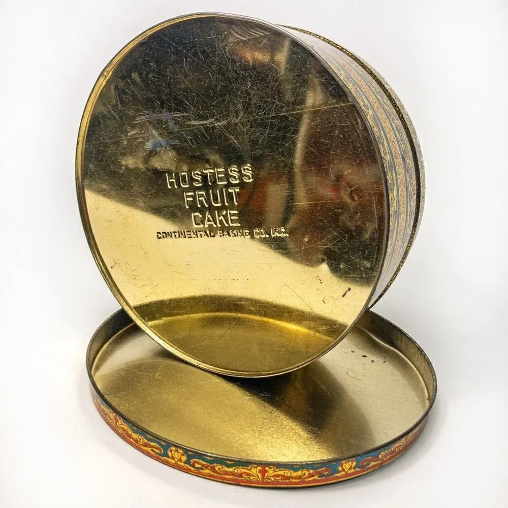 Antique Hostess Fruit Cake Tin 8” Round